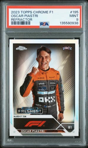 Oscar Piastri 2023 Topps Chrome F1 Freshest Refractor Rookie #195 PSA Mint 9