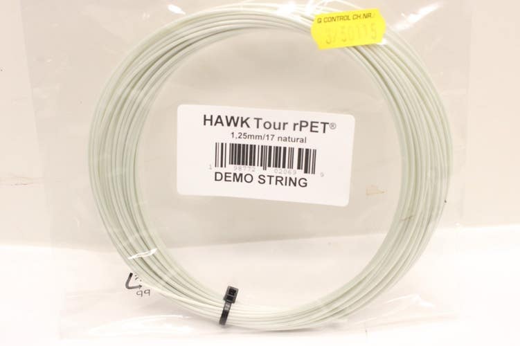 1 SET: HEAD HAWK TOUR 17 rPET (1.25) NATURAL CO-POLY TENNIS STRING DEMO PACKAGE