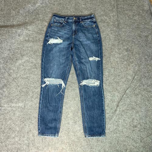 American Eagle Womens Jeans 2 Blue Denim Pant Mom Straight Casual Grunge Y2K A3