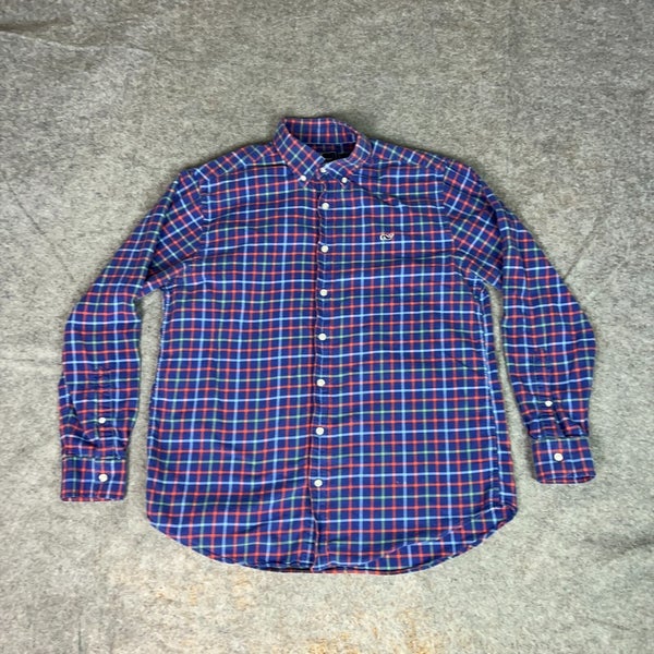 Vineyard Vines Mens Shirt Large Blue Orange Plaid Button Slim Whale Preppy Work