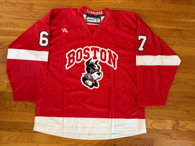 Boston Jr. Terriers Large Men's Red Jersey #67 (New)
