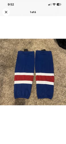 Ealer HS100-XW021 Red White Blue Hockey Team Socks (Pair) Medium 24” Rangers