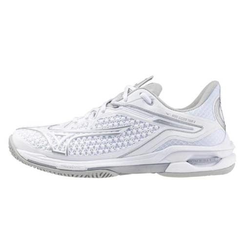 *NIB* WOMEN'S MIZUNO WAVE EXCEED TOUR 6 AC TENNIS SHOES (WHITE/SILVER) SZ 8.5