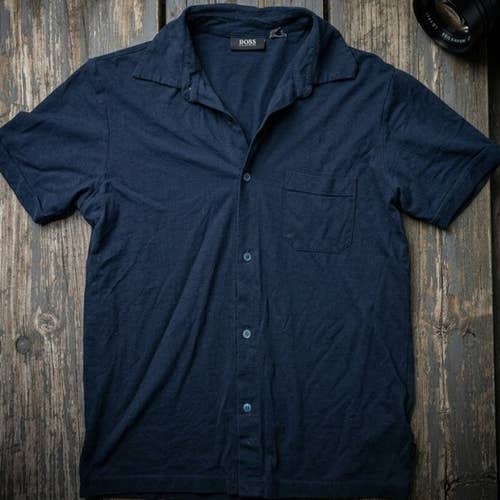 Vintage Hugo Boss Men's L Navy Shirt Old Money Mob Wife Sopranos Classic