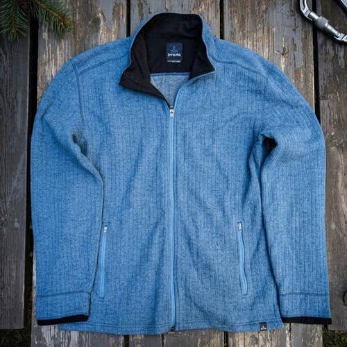 prAna Men's XL Wool Blend Fleece Jacket Blue Gorpcore Cabincore Granola Boy