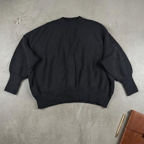 Free People Chunky Knit Sweater XS Charcoal Whimsigoth Grungecore Boho Oversized