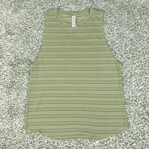 Athleta Tank Top Womens XS Green Striped Crew Neck Yoga Gym Cloudlight Muscle