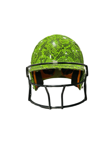 Used Schutt LIZARD PRINT Batting Helmet w/Mask Black And Neon Green One Size 11834-S000057455