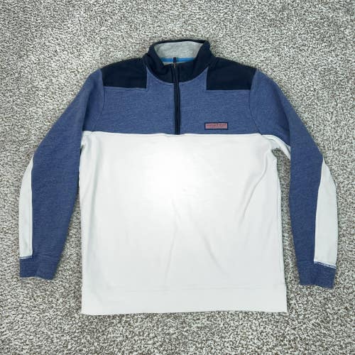 Vineyard Vines Pullover Mens Medium Blue White 1/4 Zip Shep Sweatshirt Preppy