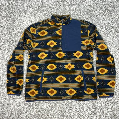 Duluth Trading Co Pullover Mens Large Blue Fleece 1/2 Zip Sweater Aztec Hiking