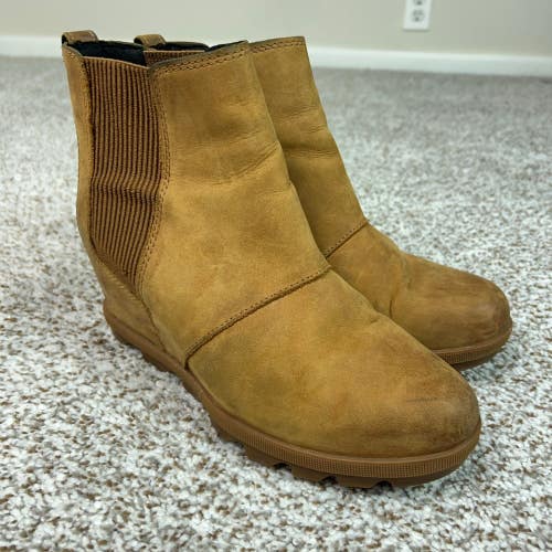 Sorel Boots Womens Size 8.5 Tan Casual Joan of Arctic Wedge II Chelsea Leather