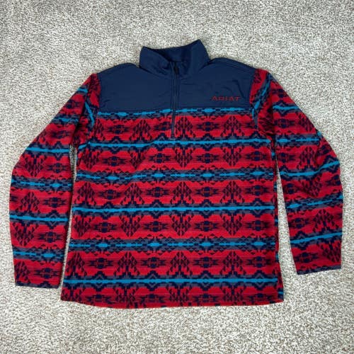 Ariat Pullover Mens Large Red Southwestern Outdoor 1/4 Zip Fleece Sweatshirt Top