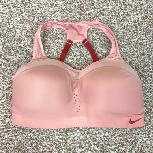 Nike Sports Bra Womens Small D-E Pink High Support Dri-FIT Workoug Gym Swoosh