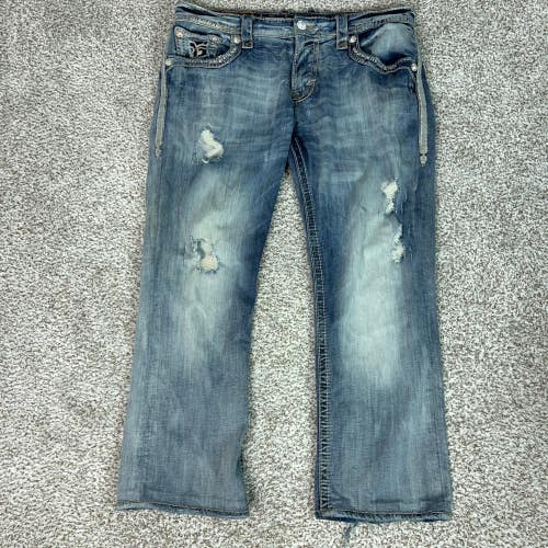 Rock Revival Jeans Mens 38x32 Blue Casual Distressed Chester Relaxed Straight
