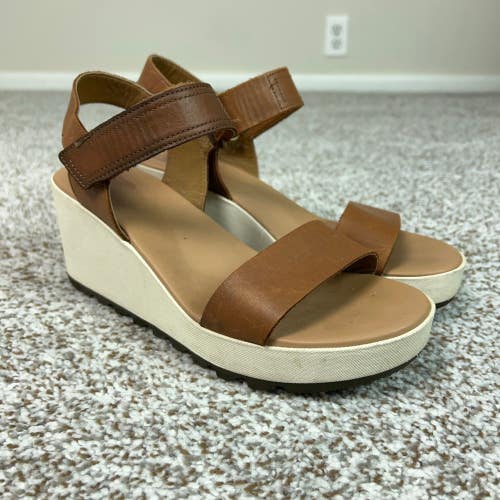Sorel Sandals Women Size 9 Brown Casual Cameron Leather Wedge Casual Work Shoe