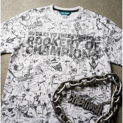Artful Dodger Men's L Graphic T-Shirt Y2K All Over Print Cyber Grunge Archive