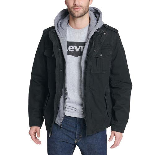 Levi's Trucker Jacket Men's Large Black Cotton Blend Sherpa Lined Hooded MOT32