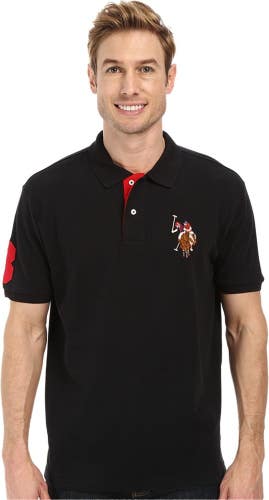 U.S. Polo Assn. Pique Polo Shirt Men's Black Short Sleeve Golf Activewear MOT5