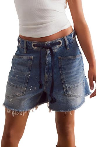 Free People We The Free Moxie Barrel Shorts Womens 29 Blue Denim Cut-Off GBO3937