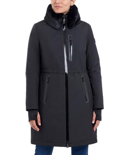 Michael Kors Anorak Jacket Women's XL Black Faux Fur Collared Full Zip GBO3905