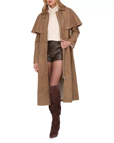 Avec Les Filles Trench Coat Women's XS Brown Faux Suede Long Sleeve GBO3995