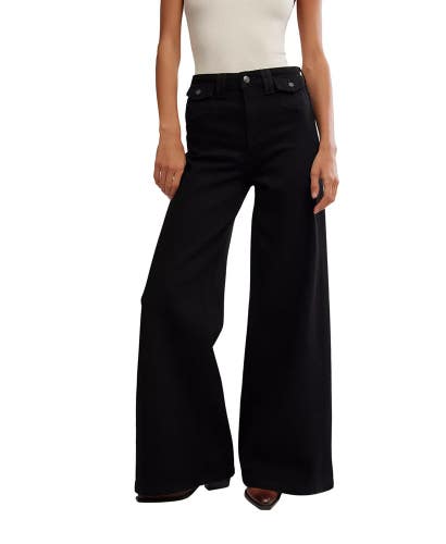 Free People We the Free Kellee Palazzo Jeans Women's 25 Black Wide Leg GBO3994