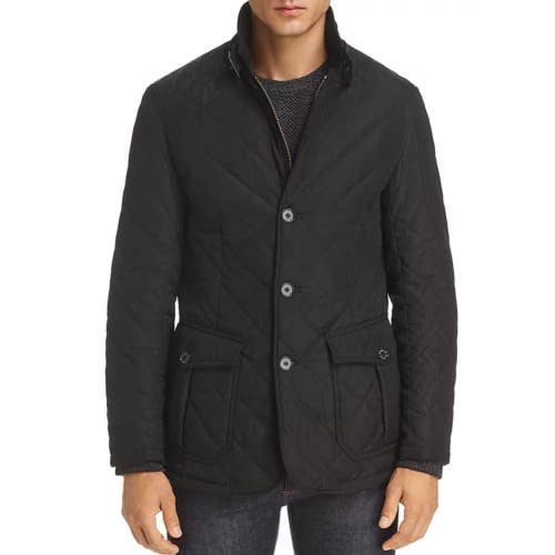 Barbour Lutz Quilted Jacket Men's Medium Black Insulated Button Front GBO3919