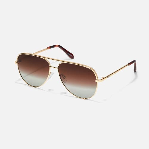 QUAY High Key Aviator Sunglasses Unisex Brown Polarized Lens Gold Frame GBO4001