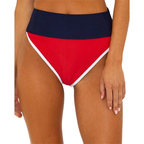 Beach Riot Emmy Bikini Bottom Women's S Red Blue Stretch Ribbed Swimwear GBO3922