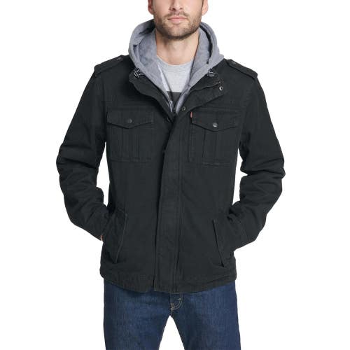 Levi's Military Jacket Men's M Black Cotton Hooded Long Sleeve Full Zip GBO3968