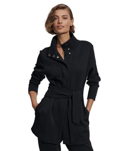 Varley Anset Jacket Women's Medium Black Snap Belted Waist Relaxed Fit GBO3978