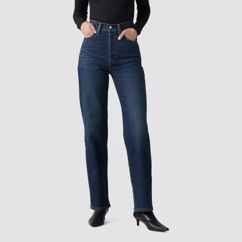 Levi's Ribcage Jeans Women's 25x32 Blue Denim Medium Wash Straight Leg GBO4006