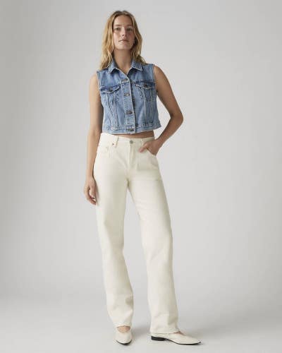 Levi's 501 90s Jeans Women's 24 Ecru White Denim Mid Rise Straight Leg GBO4009