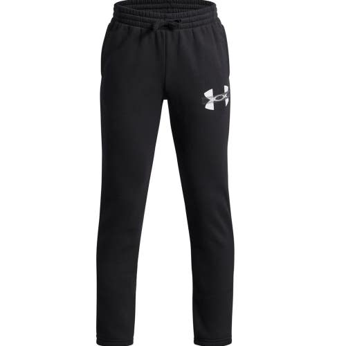 Under Armour Rival Jogger Kids Large Black White Fleece Drawstring Waist GBO3988