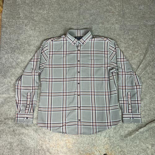 Mizzen Main Mens Shirt 2XL XXL Trim Gray Orange Plaid Button Corp Academia Top