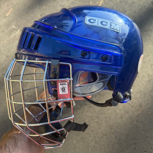CCM HT2 X-Ray Hockey Helmet CLEAR Blue Chrome Cage Size Large