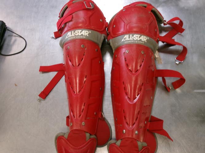 Used All-Star SHIN GUARDS Catchers Leg Guards Red Adult 11868-S000072103