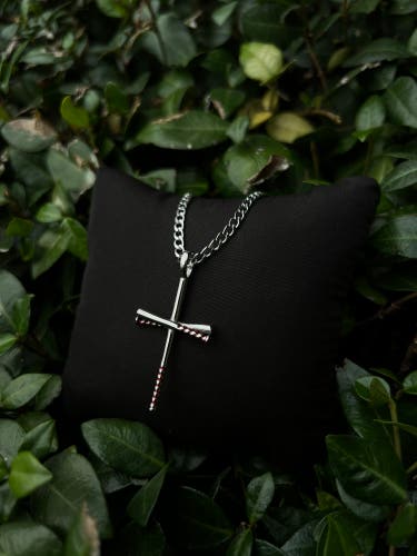Silver Baseball Bat Cross chain set (small) Red Enamel