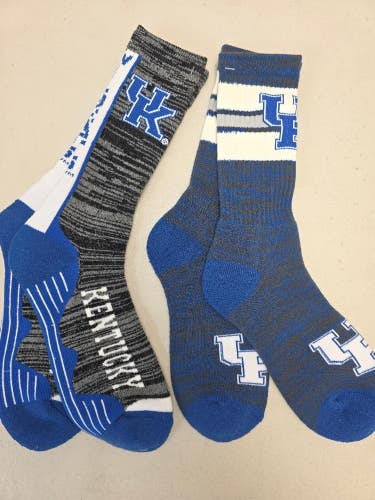 ST14 Mens NCAA KENTUCKY WILDCATS Crew Socks Lot of 2 Pair LARGE NEW