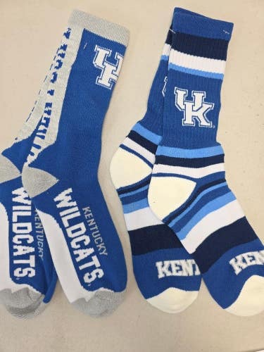 ST15 Mens NCAA KENTUCKY WILDCATS Crew Socks Lot of 2 Pair LARGE NEW