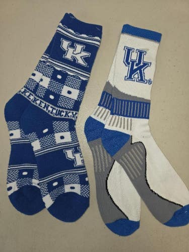 ST18 Mens NCAA KENTUCKY WILDCATS Crew Socks Lot of 2 Pair LARGE NEW
