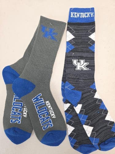 ST22 Mens NCAA KENTUCKY WILDCATS Crew Socks Lot of 2 Pair LARGE NEW