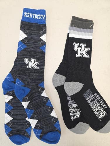 ST23 Mens NCAA KENTUCKY WILDCATS Crew Socks Lot of 2 Pair LARGE NEW