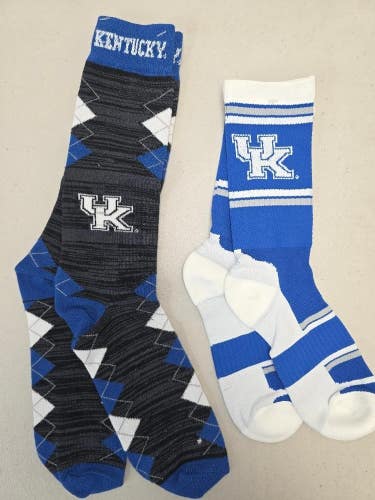 ST24 Mens NCAA KENTUCKY WILDCATS Crew Socks Lot of 2 Pair LARGE NEW