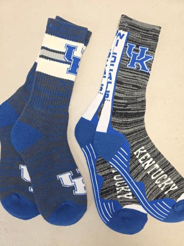 ST13 Mens NCAA KENTUCKY WILDCATS Crew Socks Lot of 2 Pair LARGE NEW