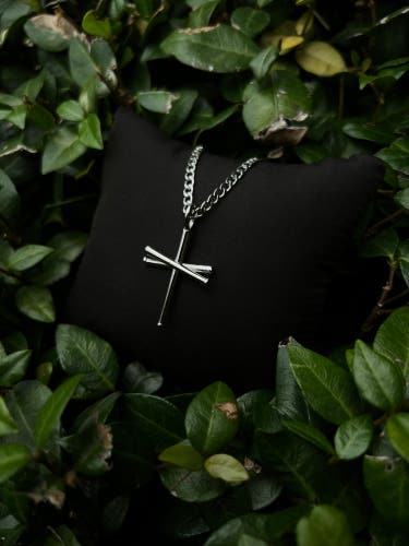 Silver Baseball Bat Cross Chain Set