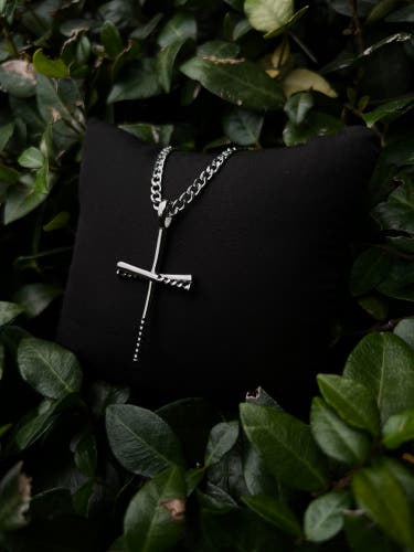 Silver Baseball Bat Cross chain set - Black enamel