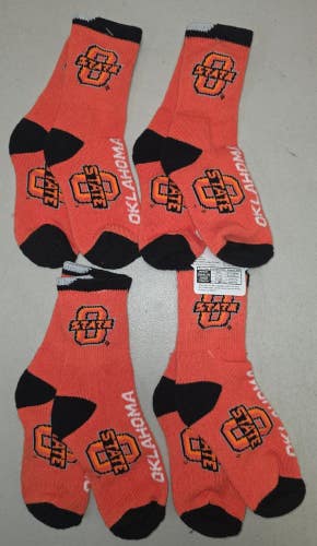 ST1a YOUTH 1-3 NCAA OKLAHOMA STATE COWBOYS Crew Socks Lot of 4 Pair New
