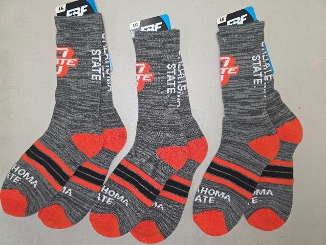 ST3a Mens NCAA OKLAHOMA STATE COWBOYS Crew Socks Lot of 3 Pair LARGE New