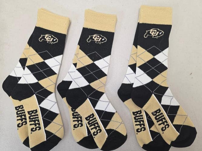 ST1a Mens NCAA COLORADO BUFFALOES Crew Socks Lot of 3 Pair MEDIUM New